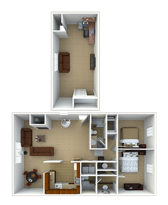 Floor plan for 2 beds, 2 baths, 1357 sqft